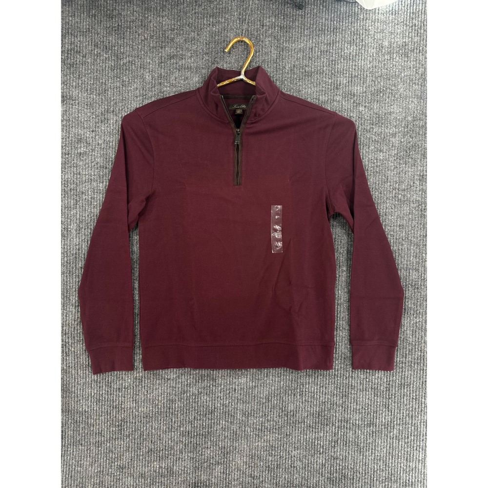 Tasso Elba 1/4 Zip Pullover Women Small Port Burgundy NEW Faux Suede Trim Cotton